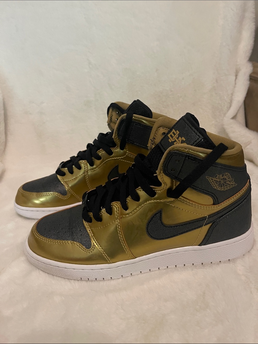 Nike Metallic Gold and Black High-Top Sneakers